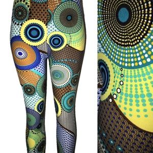 Super Soft Leggings Blue & Brown Circle Design